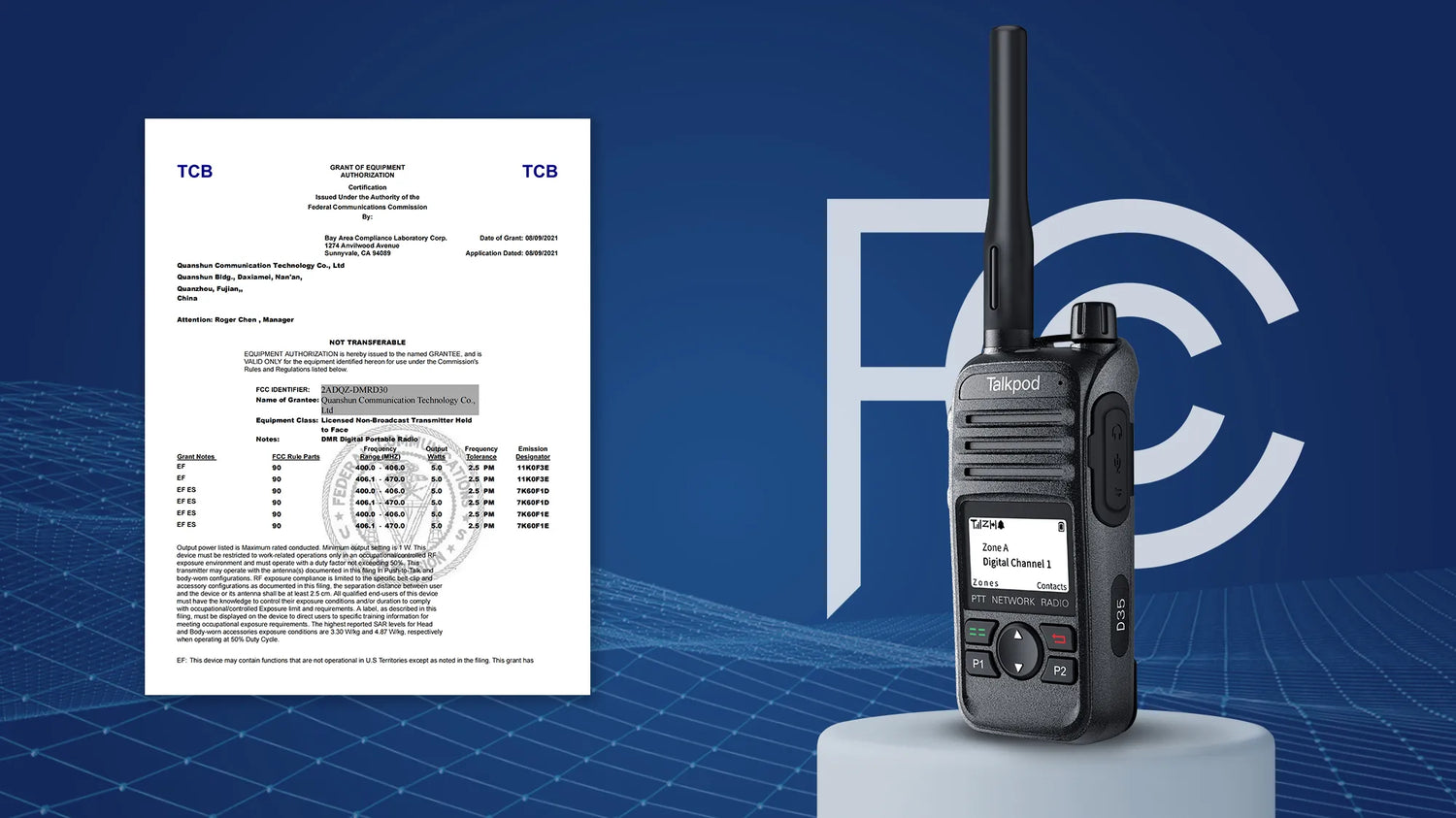 Talkpod D35 FCC ID 2ADQZ-DMRD30